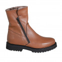 Bottines pour femmes avec double fermeture eclair en cuir cognac talon 3 - Pointures disponibles:  32, 33, 34, 42, 43, 44, 45, 46