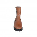 Botines para mujer con doble cremallera en piel cognac tacon 3 - Tallas disponibles:  32, 33, 34, 42, 43, 44, 45, 46