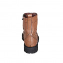 Woman's laced ankle boot with zipper and Brogue wingtip in cognac brown leather heel 3 - Available sizes:  32, 33, 43, 44, 45