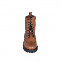 Botin para mujer con cordones, punta Brogue y cremallera en piel cognac tacon 3 - Tallas disponibles:  32, 33, 43, 44, 45