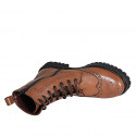 Botin para mujer con cordones, punta Brogue y cremallera en piel cognac tacon 3 - Tallas disponibles:  32, 33, 43, 44, 45