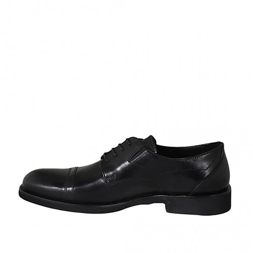 Chaussure derby élégant pour hommes en cuir noir avec lacets, elastiques et bout droit - Pointures disponibles:  36, 37, 38, 46, 47, 48, 49, 50, 51