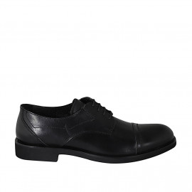 Men's elegant laced derby shoe in black leather with elastics and captoe - Available sizes:  36, 37, 38, 46, 47, 48, 49, 50, 51