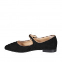 Woman's pointy Mary Jane with strap in black and taupe suede and heel 2 - Available sizes:  33, 35, 42, 43, 45, 46