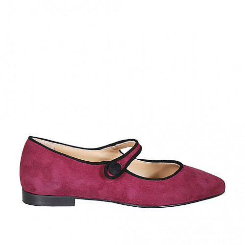 Woman's pointy toe Mary Jane with strap in maroon and black suede and heel 2 - Available sizes:  32, 34, 35, 43, 44