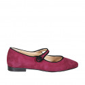 Ballerine Mary Jane pointue pour femmes avec courroie en daim bordeaux et noir talon 2 - Pointures disponibles:  32, 33, 34, 35, 42, 43, 44, 45, 46