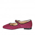 Woman's pointy toe Mary Jane with strap in maroon and black suede and heel 2 - Available sizes:  32, 34, 35, 43, 44