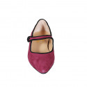 Ballerina Mary Jane da donna a punta con cinturino in camoscio bordeaux e nero tacco 2 - Misure disponibili: 32, 33, 34, 35, 42, 43, 44, 45, 46