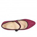 Woman's pointy toe Mary Jane with strap in maroon and black suede and heel 2 - Available sizes:  32, 34, 35, 43, 44