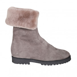 Woman's ankle boot with front zipper in taupe leather heel 3 - Available sizes:  32, 33, 35, 42, 43, 44, 46