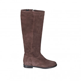 Bota para mujer con cremallera y elastico en gamuza marron tacon 2 - Tallas disponibles:  32, 35