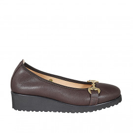 Woman's ballerina with accessory in brown leather wedge heel 4 - Available sizes:  32, 34, 42, 44