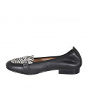 Woman's loafer shoe with accessory in black and striped black and white leather heel 2 - Available sizes:  32, 33, 34, 42, 43, 44, 45