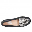 Woman's loafer shoe with accessory in black and striped black and white leather heel 2 - Available sizes:  32, 33, 34, 42, 43, 44, 45