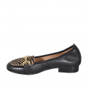 Woman's loafer shoe with accessory in black and striped beige and white leather heel 2 - Available sizes:  32, 33, 42, 44