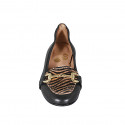 Woman's loafer shoe with accessory in black and striped beige and white leather heel 2 - Available sizes:  32, 33, 42, 44