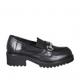 Woman's mocassin in black leather with accessory heel 5 - Available sizes:  45