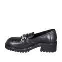 Mocasin pour femmes en cuir noir avec accessoire talon 5 - Pointures disponibles:  32, 42, 43, 44, 45