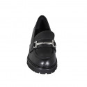 Woman's mocassin in black leather with accessory heel 5 - Available sizes:  32, 42, 43, 44, 45