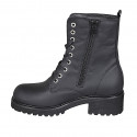 Bottines pour femmes à lacets avec fermeture éclair et goujons en cuir mat noir talon 5 - Pointures disponibles:  32, 34, 42, 43, 44