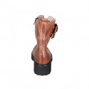 Woman's laced ankle boot with zipper and buckles in cognac brown leather heel 5 - Available sizes:  32, 33, 42, 43, 45