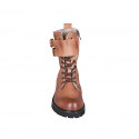 Woman's laced ankle boot with zipper and buckles in cognac brown leather heel 5 - Available sizes:  32, 33, 42, 43, 45