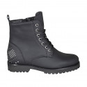 Bottines pour femmes à lacets avec fermeture éclair et goujons en cuir mat noir talon 3 - Pointures disponibles:  33, 42, 43, 44, 45