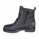 Woman's laced ankle boot with zipper and studs in matt black leather heel 3 - Available sizes:  43, 44