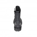 Woman's laced ankle boot with zipper and studs in matt black leather heel 3 - Available sizes:  43, 44