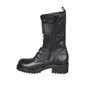 Bota para mujer con cordones, hebillas y cremallera en piel negra tacon 5 - Tallas disponibles:  33, 44