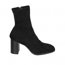 Bottines pour femmes en daim et matériau élastique noir avec fermeture éclair talon 8 - Pointures disponibles:  33, 44, 45