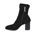 Botines para mujer en gamuza y material elástico negro con cremallera tacon 8 - Tallas disponibles:  33, 44, 45