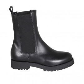 Bottines hautes pour femmes en cuir noir avec élastiques et talon 3 - Pointures disponibles:  32, 33