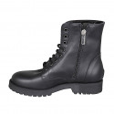 Botin para mujer con cremallera y cordones en piel lisa negra con tacon 3 - Tallas disponibles:  32, 33, 34, 42, 43, 44, 46