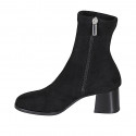 Botines para mujer en gamuza y material elástico negro con cremallera tacon 5 - Tallas disponibles:  32, 33, 34, 43, 44, 45, 46