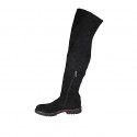 Botas a la rodilla para mujer en gamuza y material elastico negro con media cremallera tacon 3 - Tallas disponibles:  33, 43, 45