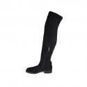 Bottes au dessus de genou pour femmes en daim et matériau elastique noir avec demi fermeture éclair avec talon 3 - Pointures disponibles:  45