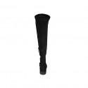 Woman's over-the-knee boot in black suede and elastic material with half zipper with heel 3 - Available sizes:  45