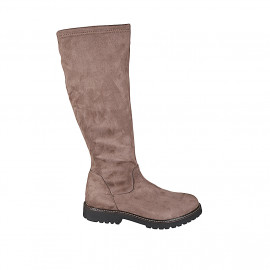 Bottes pour femmes avec fermeture eclair en daim et materiau elastique taupe talon 3 - Pointures disponibles:  32, 33, 43