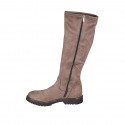 Woman's boot with zipper in taupe suede and elastic material heel 3 - Available sizes:  32, 33, 43