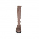 Woman's boot with zipper in taupe suede and elastic material heel 3 - Available sizes:  32, 33, 43