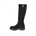 Botas a la rodilla para mujer en gamuza y material elastico negro con cremallera tacon 3 - Tallas disponibles:  32, 33, 34, 43