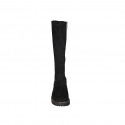 Botas a la rodilla para mujer en gamuza y material elastico negro con cremallera tacon 3 - Tallas disponibles:  32, 33, 34, 43