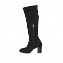 Stivale da donna in camoscio ed elasticizzato nero con mezza cerniera tacco 8 - Misure disponibili: 32, 33, 34, 42, 43, 44, 45