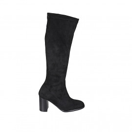 Woman's boot in black suede and elastic material with half zipper heel 8 - Available sizes:  32, 33, 42, 43, 44