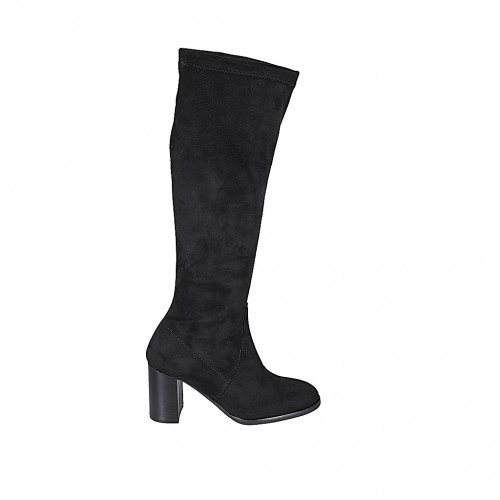 Woman's boot in black suede and elastic material with half zipper heel 8 - Available sizes:  32, 33, 34, 42, 43, 44, 45