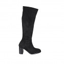 Bottes pour femmes en daim et matériau elastique noir avec demi fermeture éclair talon 8 - Pointures disponibles:  32, 33, 42, 43, 44, 45