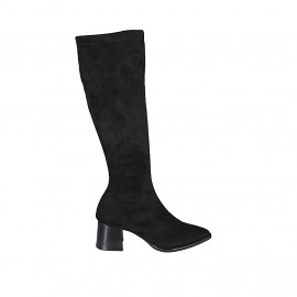 Woman's pointy boot with zipper in black suede and elastic material heel 5 - Available sizes:  34