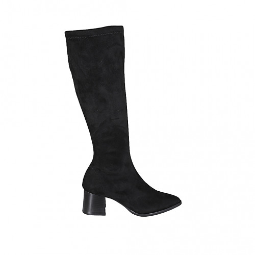 Bota a punta para mujer con cremallera en material elastico y gamuza negra tacon 5 - Tallas disponibles:  32, 34