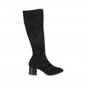 Woman's pointy boot with zipper in black suede and elastic material heel 5 - Available sizes:  32, 33, 34, 42, 43, 44, 46